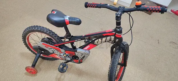 Kids 16-inch Mountain Bike with Training Wheels — Red/Black, Good Condition