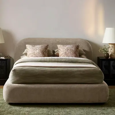 Modern Upholstered Bed with Curved Headboard