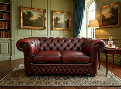 Classic Chesterfield 2-seater Leather Sofa - Deep Burgundy