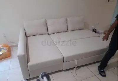 Modern Beige L-Shaped Sofa Bed with storage Pull-out Extension