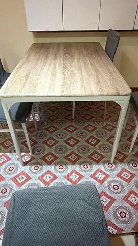 Dining Table top wooden and down steel legs with five Chairs same