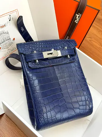 Hermes Kelly Ado Backpack Blue Crocodile Leather