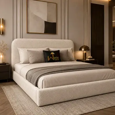 Modern Design King Size Luxury Fabric Bed with Spring Mattress