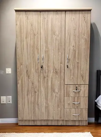 3-door Wardrobe with Drawers - Light Wood Finish