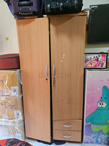 Used wooden 2-door wardrobe with 2 drawers - good storage
