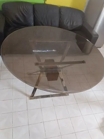 Round Glass Top Dining Table with Metal Base - Used