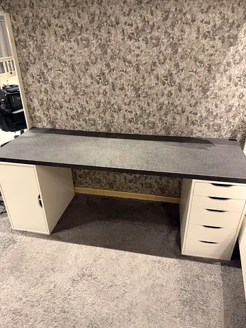 IKEA SALJAN Dark Grey Desk Setup with ALEX Storage Unit & 5-Drawer Cabinet – Gaming, Study homedesk