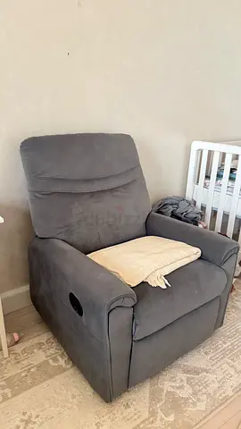 Grey fabric reclining sofa armrest — single  كرسي استرخاء left arm section