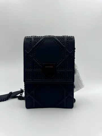 Dior Black Leather Studded Diorama Vertical Chain Clutch