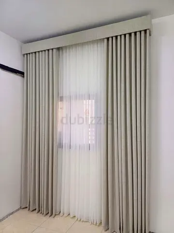 Custom made beige blackout curtains with sheer