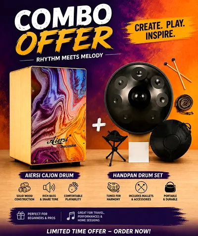Aiersi Cajon Drum + Handpan Drum Complete Percussion Combo