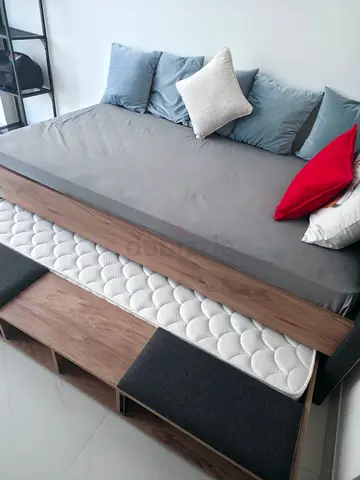 Wooden Daybed with Storage Bench and Mattress - Good Condition