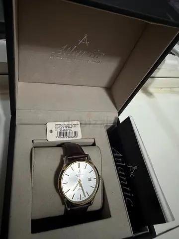 Atlantic Men's Classic Leather Strap Watch - Silver Dial, New in Box