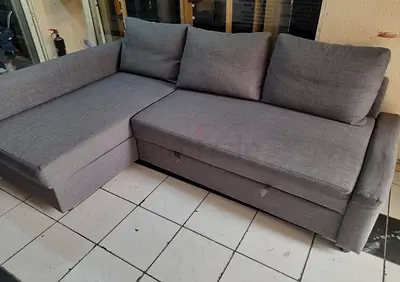 Grey L-Shaped Sofa Bed with Storage