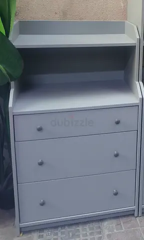 Grey 3-Drawer Dresser with Open Shelf - Good Condition