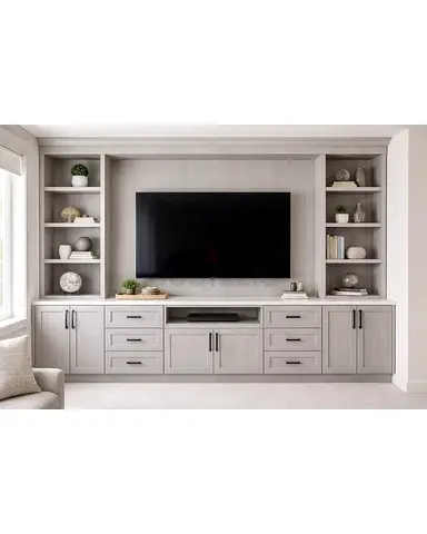 Modern Grey Wood Entertainment Center and TV Wall Unit
