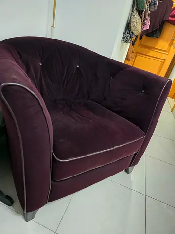 Plum Velvet Armchair — Good Condition, Comfortable Accent Chair