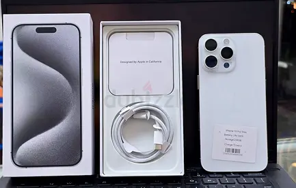 iPhone 15 Pro Max 256GB Silver - Good Condition with Box & Cable
