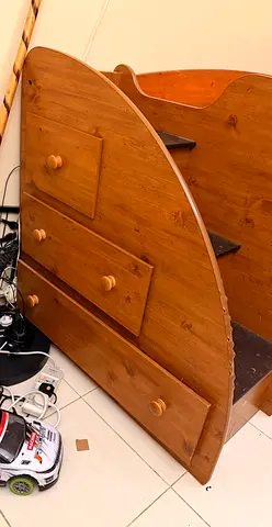 Wooden single loft bed with built-in drawers and shelves - used can save so good storage options