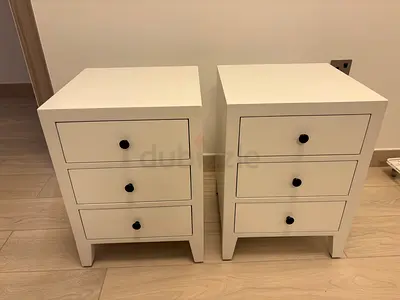 Pair of white bedside nightstands with drawers (IKEA Style)