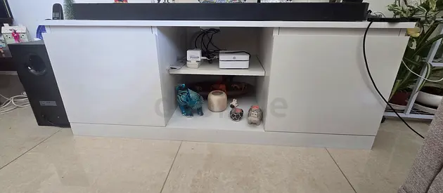White low TV entertainment cabinet with storage