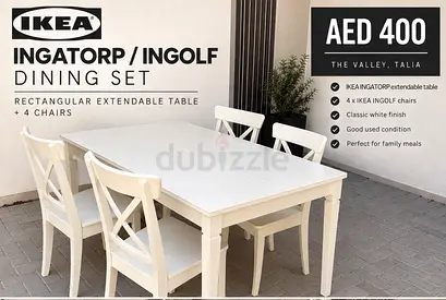IKEA INGATORP/INGOLF Extendable Dining Table with 4 Chairs - White