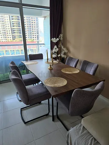 Wooden dining table with 6 upholstered chairs - modern set