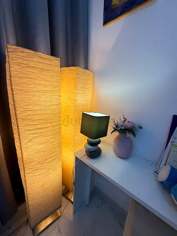 Pair of Tall Floor Lamps with Small Table Lamp (Set) - Good Condition
