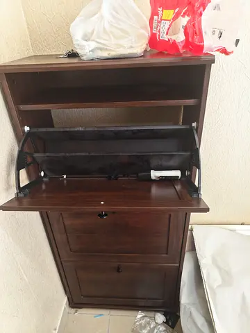 Dark Wood Shoe Cabinet with Flip Compartments and Shelves