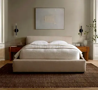 Modern Upholstered Bed Frame in Beige