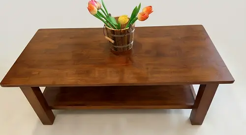 Solid Wood Coffee Table with Lower Shelf - Brown