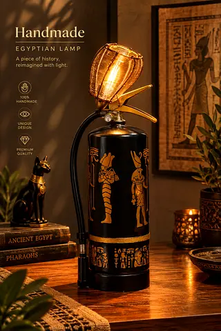Handmade Egyptian Pharaoh Fire Extinguisher Lamp – Unique Industrial Decor