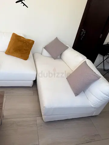 Sofa - Authentic West Elm Haven 108” 2-Piece L-Shape Sectional Sofa in white.