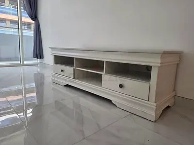 Classic White TV Stand with Drawers and Shelves