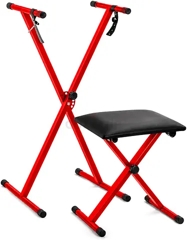 Red Adjustable Keyboard Stand with Padded Bench – Complete Set