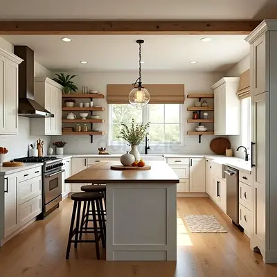 Modern white kitchen island wooden