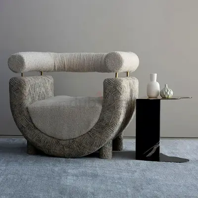 Unique Curved Accent Armchair in Neutral Tones - Modern Designer Style
