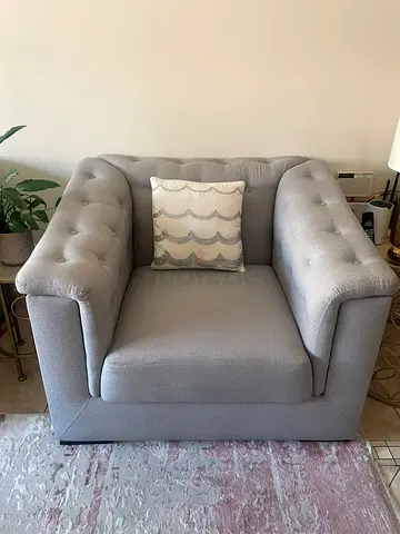 Large Tufted Gray Sofa Set