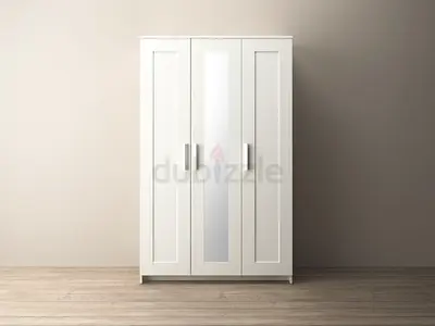 White 3-Door Wardrobe with Center Mirror