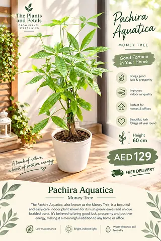 Pachira Aquatica Money Tree 60cm – Indoor Plant | AED 129 | Free Delivery