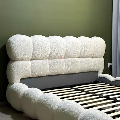White Bubble Upholstered Bed Frame (Queen/Double) - Plush Headboard