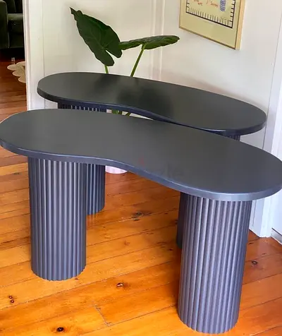 Modern Custom MDF Top Dining Table with Rounded Corners, Fluted Base and Contemporary Luxury Design