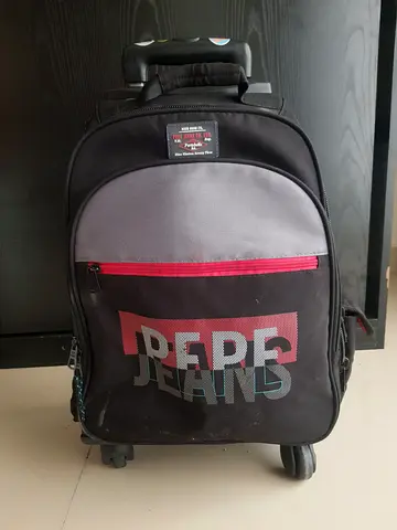 Wheeled school backpack - black/grey with front pocket