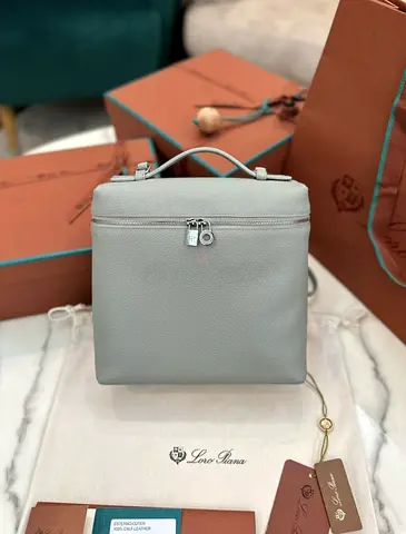 Loro Piana Small Leather Vanity Case / Cosmetic Bag - Light Grey