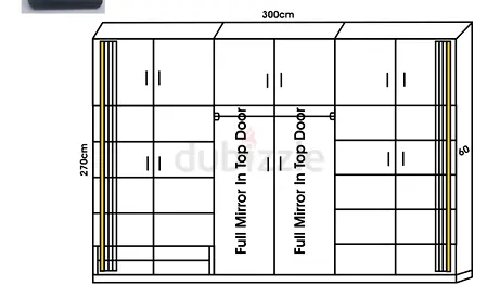 Large 3m Built-in Wardrobe with Full-Length Mirrors (270cm height)