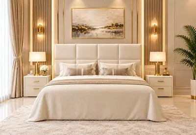Brand new Queen size bed upholstered bed with headboard and storage bed- cream queen bed