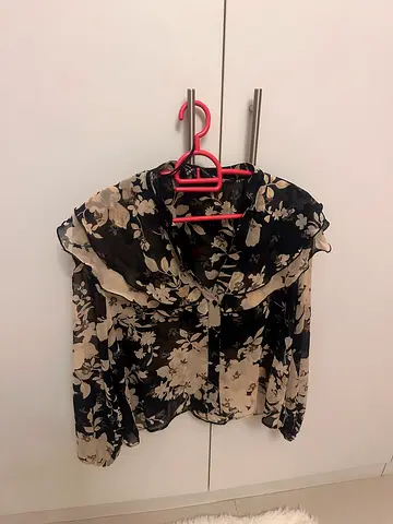 Zara Black and beige floral sheer blouse - size medium