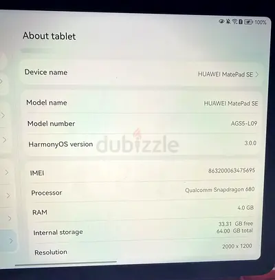 HUAWEI MatePad SE with model AGS5-L09
