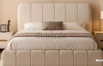 Modern Upholstered Bed Frame with Vertical Stitching included spring mattress 22 cm