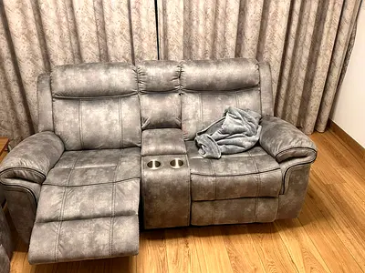 Gray 2-Seater Reclining Sofa with Cup Holders and electric Charging